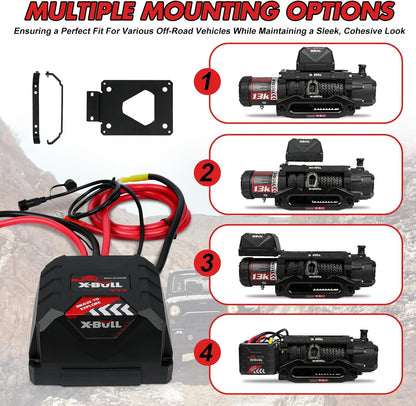 X-BULL Electric Winch 13000 lb. Load Capacity with 79ft Synthetic Rope and Hawse Fairlead 12V IP68 Waterproof, Wired and Wireless Remote for 4WD 4x4 Off-Road Vehicle Truck Jeep