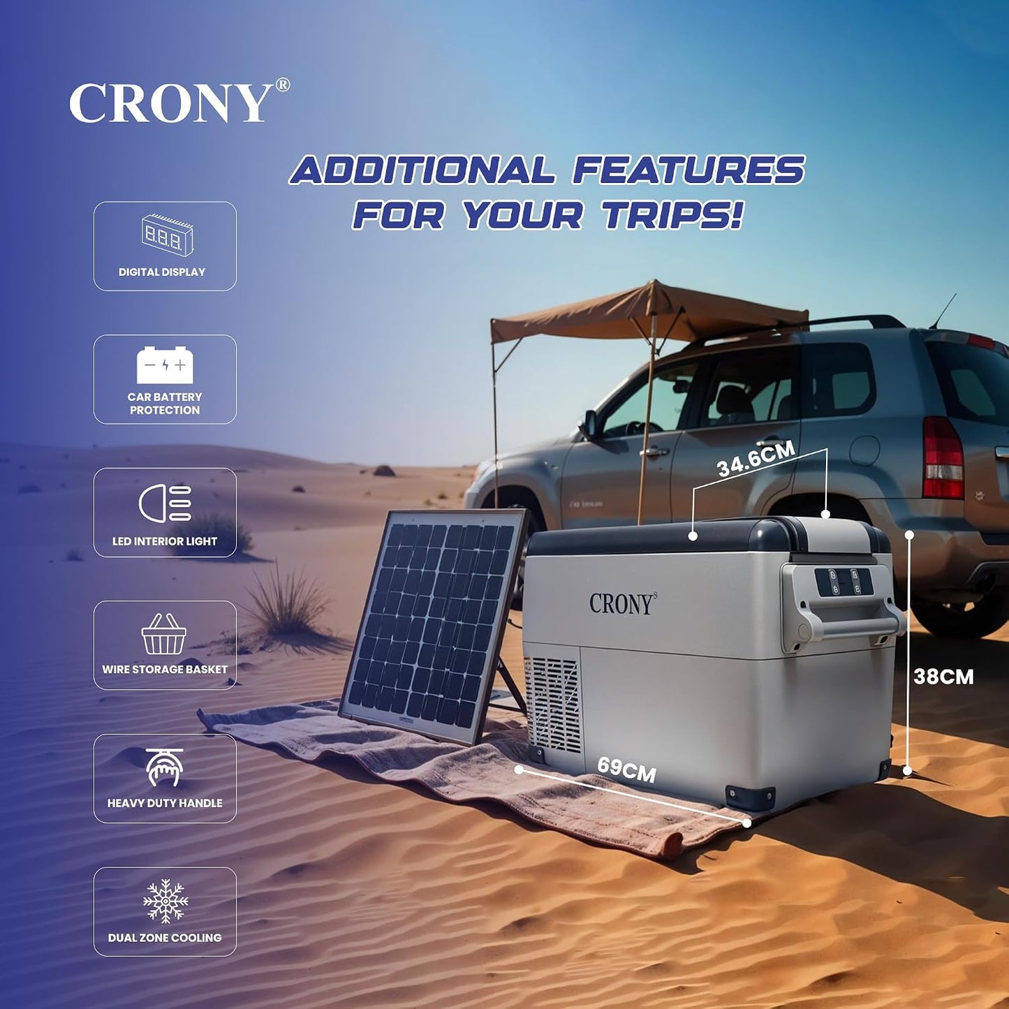 CRONY Car Refrigerator 35L Mini Fridge Freezer Portable Car Fridge for RV Camper Truck Jeep SUV Van Boat Camping Tailgating Road Trip Outdoor Travel -20°C to 20°C CF35