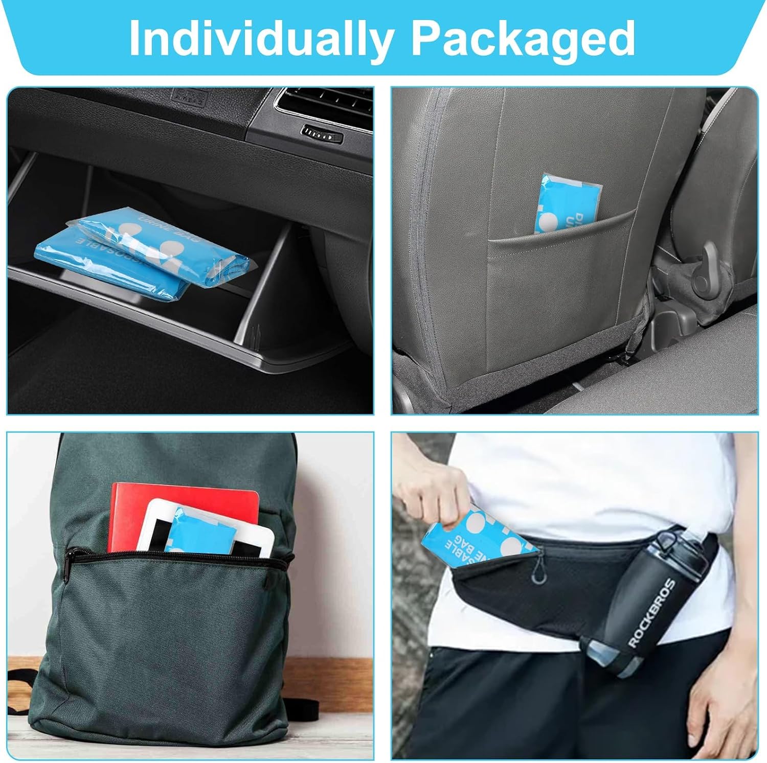 10 Pack Disposable Emergency Pee Bags, 900ML, Portable, Leak-Proof Urine Bags for Camping, Hiking, Road Trips, Men/Women, Emergency Use, Car Travel