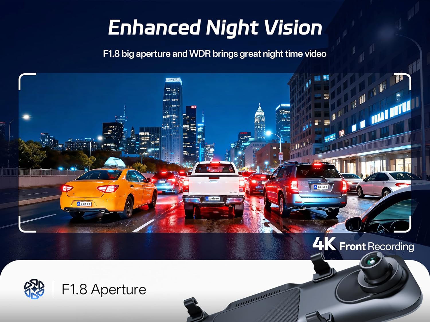Pelsee P12 Pro 4K Mirror Dash Cam, 12'' Rear View Mirror Camera Smart Driving Assistant w/ADAS and BSD,2160P Front and Rear Camera,Voice Control,Night Vision,Parking Monitoring,32GB Memory Card