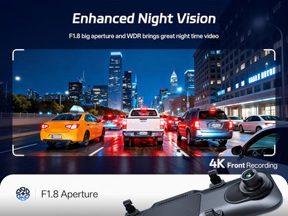 Pelsee P12 Pro 4K Mirror Dash Cam, 12'' Rear View Mirror Camera Smart Driving Assistant w/ADAS and BSD,2160P Front and Rear Camera,Voice Control,Night Vision,Parking Monitoring,32GB Memory Card