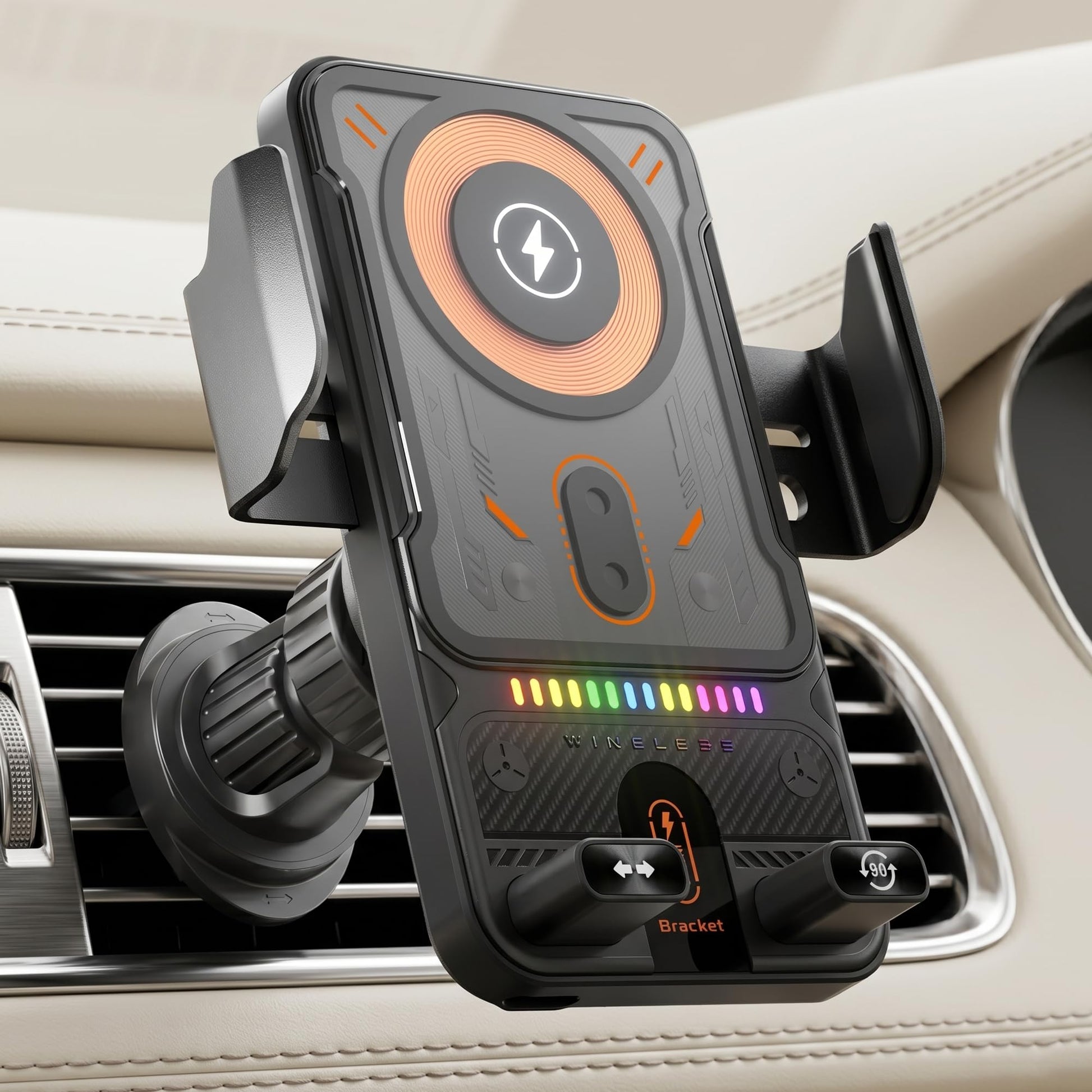 Wireless Car Charger Phone Holder, 360° Rotation, Fast Charging Car Mount with Auto Clamp, Air Vent Mobile Holder, Universal Car Phone Mount for iPhone & Android Devices (Wireless1)