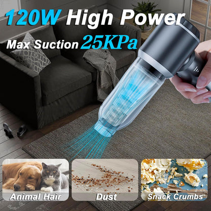 4-in-1 Car Vacuum Cleaner Wireless, 25KPa Portable Cordless Vacuum Cleaner with 3 Gears, High Power Air Duster for Car, Home, Office, Camping