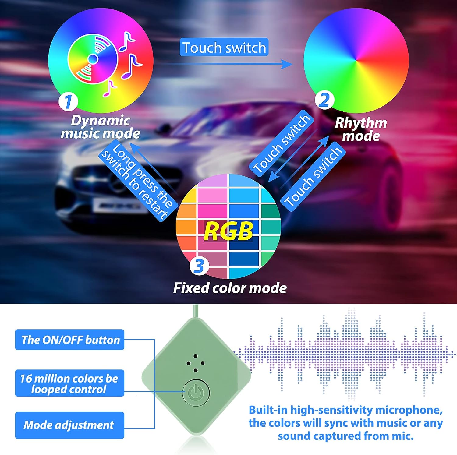 شريط إضاءة LED داخلي للسيارة، إضاءة محيطة LED بألوان RGB بـ 16 مليون لون من الألياف الضوئية وإيقاع مزامنة الموسيقى، ملحقات إضاءة LED نيون USB للوحة التحكم المركزية ولوحة القيادة، نسخة مطورة
