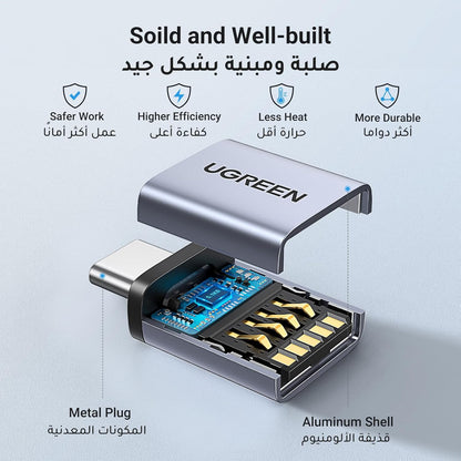يوجرين محول USB إلى USB C (قطعتان) 10 جيجابت في الثانية لنقل النوع C إلى محول OTG 3.0 متوافق مع سلسلة Samsung S24 Ultra، iPhone 15 16 Pro Max، iPad، MacBook، الأجهزة اللوحية، سماعات الأذن