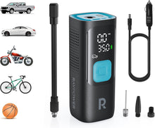 RAVPOWER 3-in-1 Smart Air Compressor with Power Bank & LED Flashlight, Cordless Portable Air Pump for Car, Motorcycle, Bicycle, Auto-Stop, Large LCD Display, Travel Accessories Included, PB1233