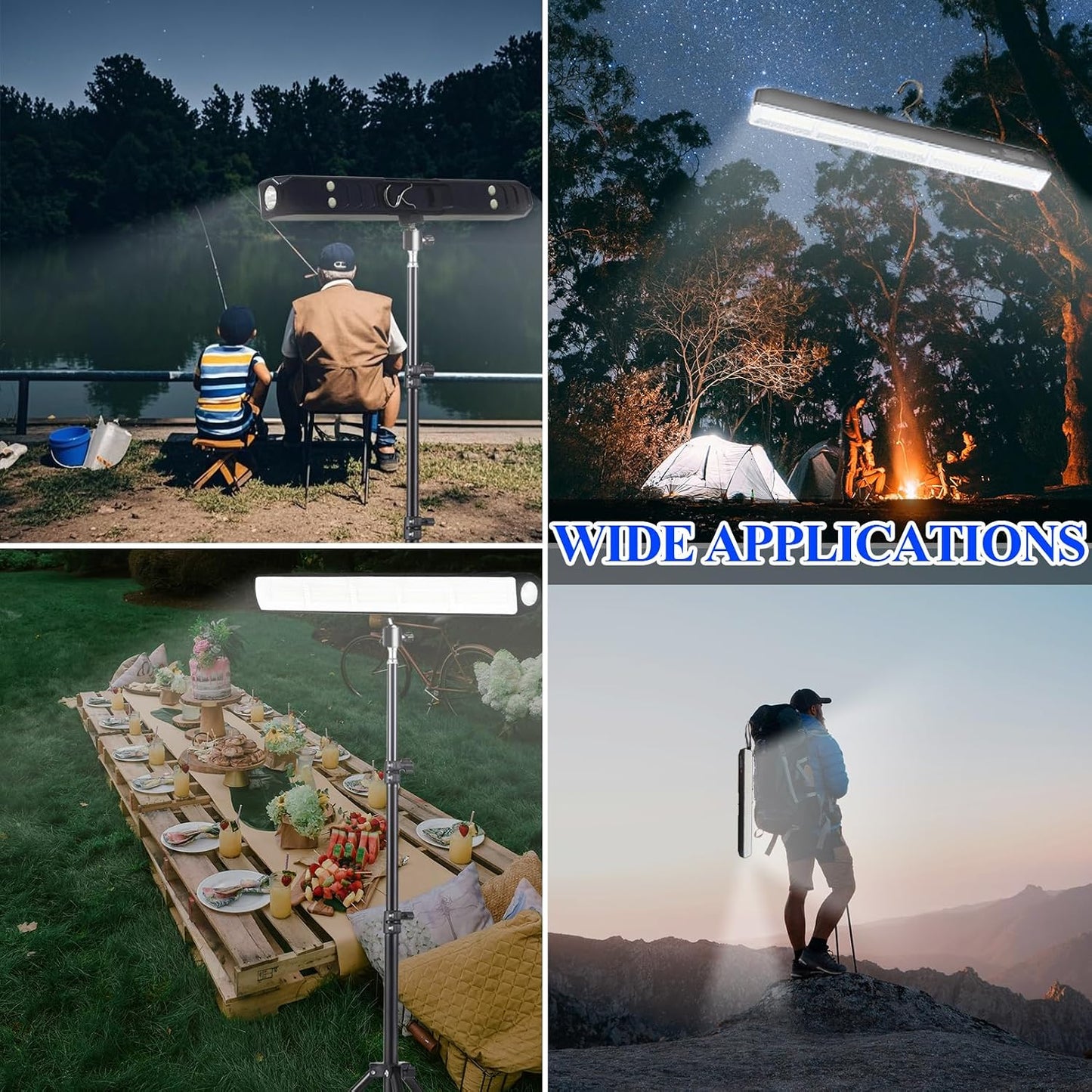 BOYKIM Camping Light, Portable Rechargeable Work Light with Detachable Tripod Stand,8000 Lumen Cordless Light Bar Flashlight for Outdoor Fishing Hiking Adventure Emergency