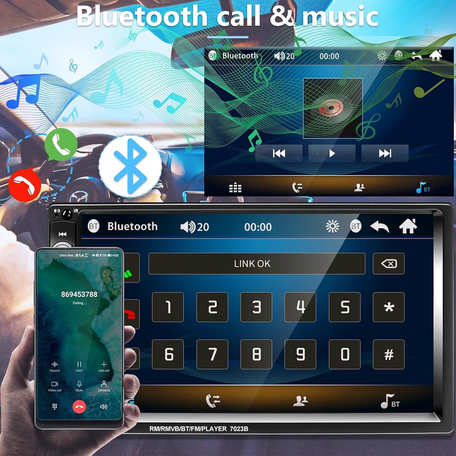 بودوفو راديو ستيريو للسيارة مزدوج دين مع شاشة LCD رقمية تعمل باللمس 7 انش، MP3/USB/SD AM/FM، بلوتوث، جهاز تحكم عن بعد لاسلكي