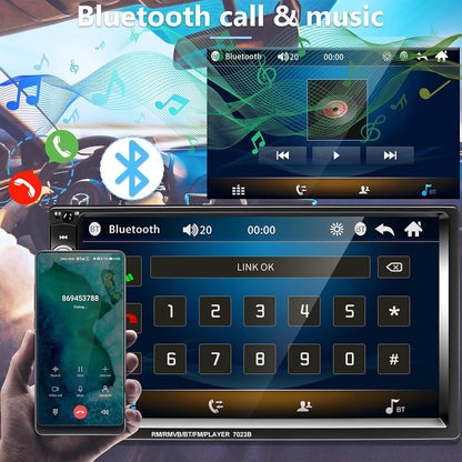 بودوفو راديو ستيريو للسيارة مزدوج دين مع شاشة LCD رقمية تعمل باللمس 7 انش، MP3/USB/SD AM/FM، بلوتوث، جهاز تحكم عن بعد لاسلكي