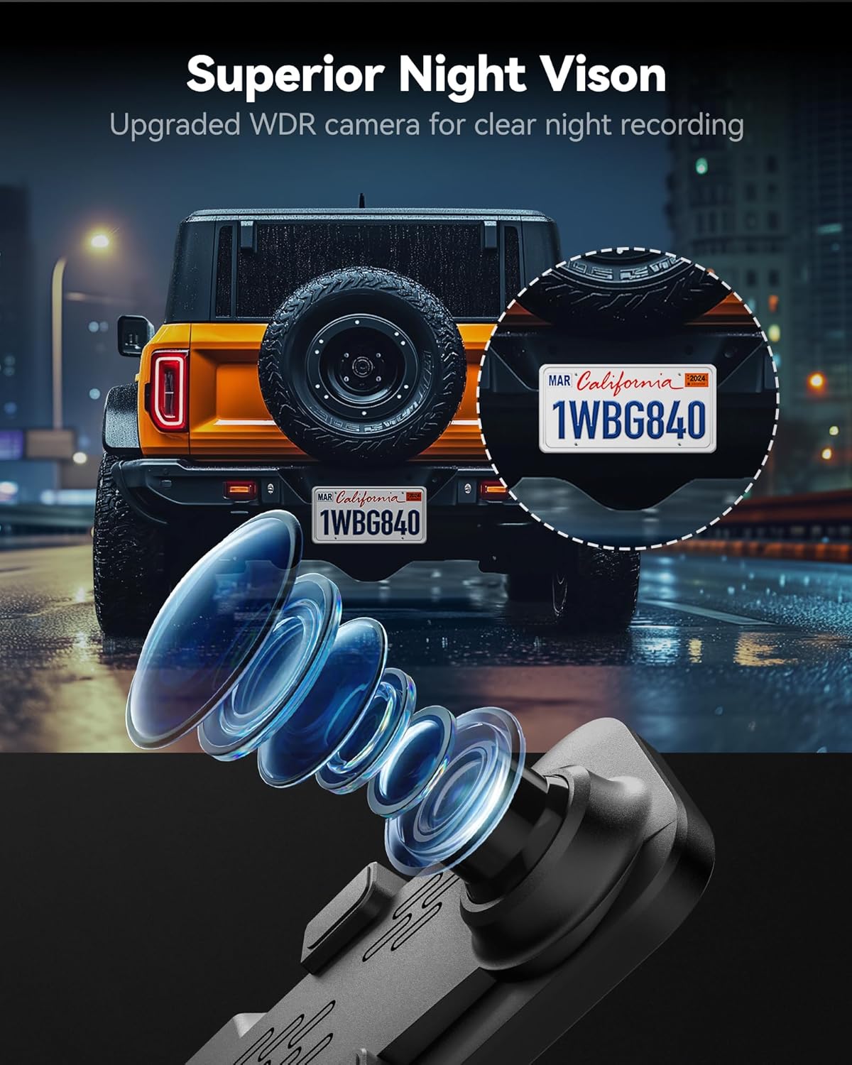 كاميرا ولف بوكس G840S 12 بوصة بدقة 4K، مرآة رؤية خلفية ذكية بتقنية WiFi 5.8 جيجاهرتز للسيارات والشاحنات، كاميرا رؤية أمامية وخلفية مزدوجة، رؤية ليلية، مساعدة في ركن السيارة، بطاقة 32 جيجا بايت متضمنة