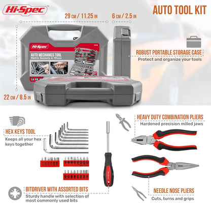 Hi-Spec 67-Piece Auto Mechanics Tool Set for Car Repair, Vehicle Maintenance and DIY Use