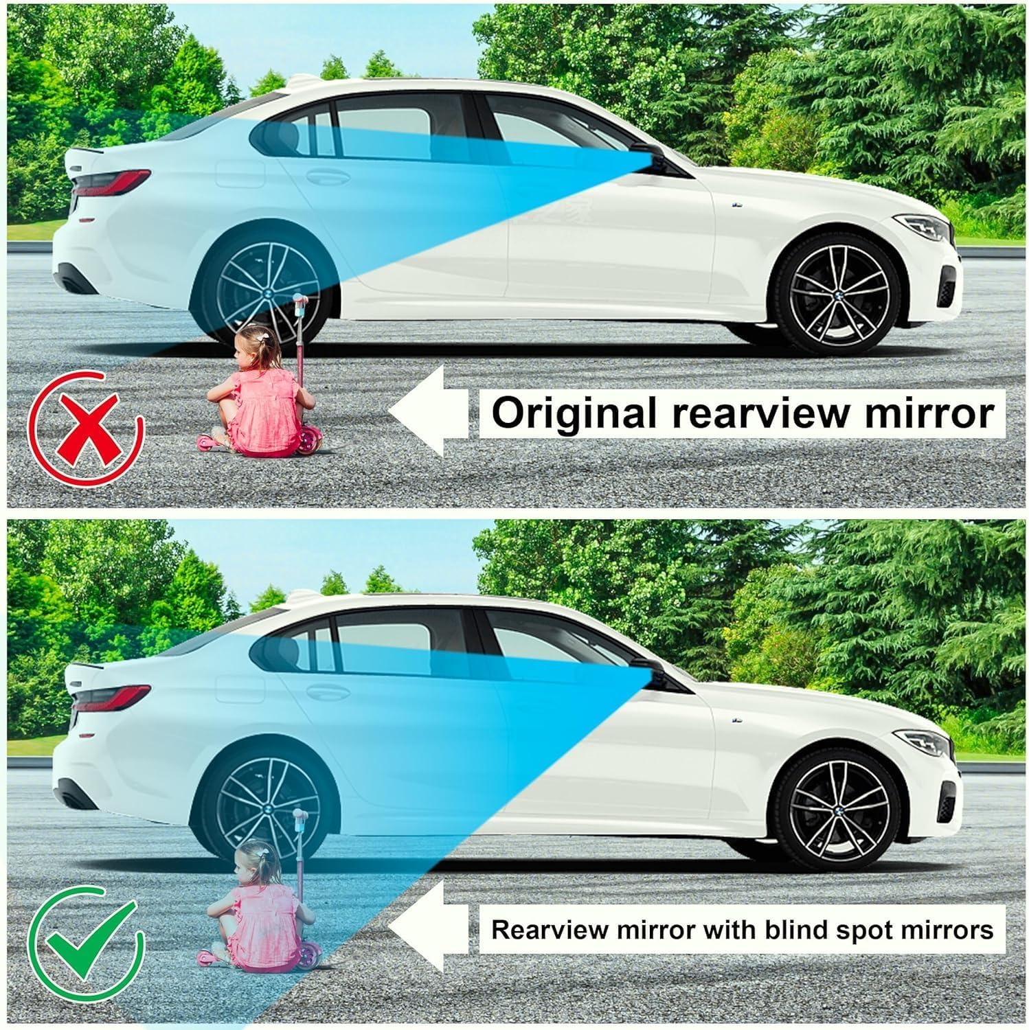 2 Pieces Blind Spot Mirror - 2" Round HD Glass Convex Rear View Mirror with Frame, 360° Wide Angle Side View Mirror Accessories with Self Adhesive Back for Car SUV and Trucks(Black)