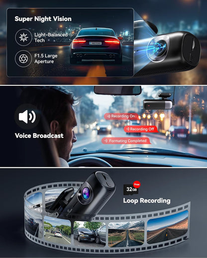 REDTIGER F9 Dash Cam 4K Front and Rear 1080P with Smart App Control,Dual Dash Cam for Cars with 32GB SD Card,GPS,Built-in WiFi,Night Vision,Parking Monitor,Loop Support 256GB Max