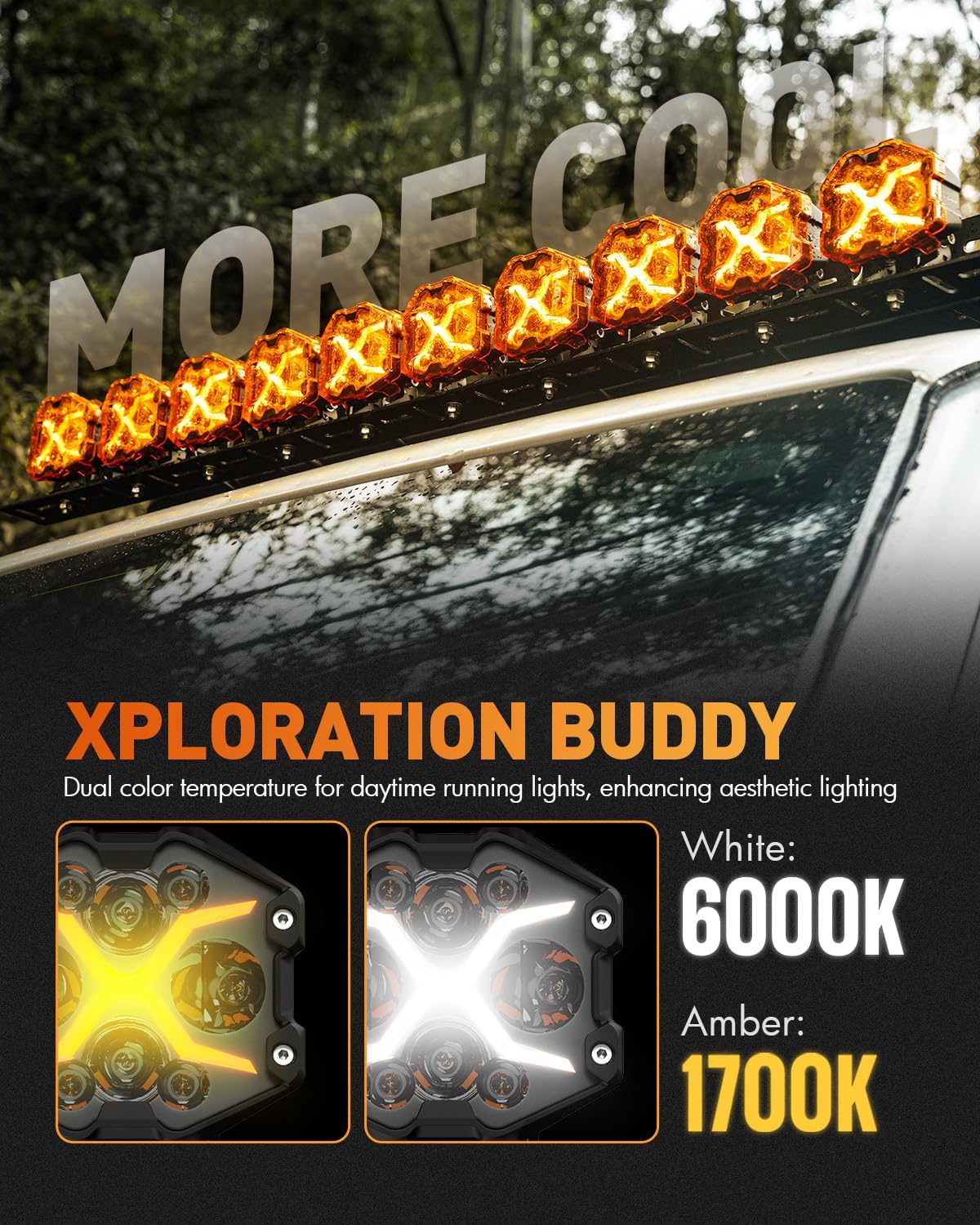 NOVSIGHT 4 Inch LED Pods - X Series Off Road Driving Light with Yellow DRL, Super Bright Pod Lights Drive Beam with Amber Cover, Off-road Fog Lights for Trucks Jeep Ford UTV ATV, 2-Year Warranty, Pair
