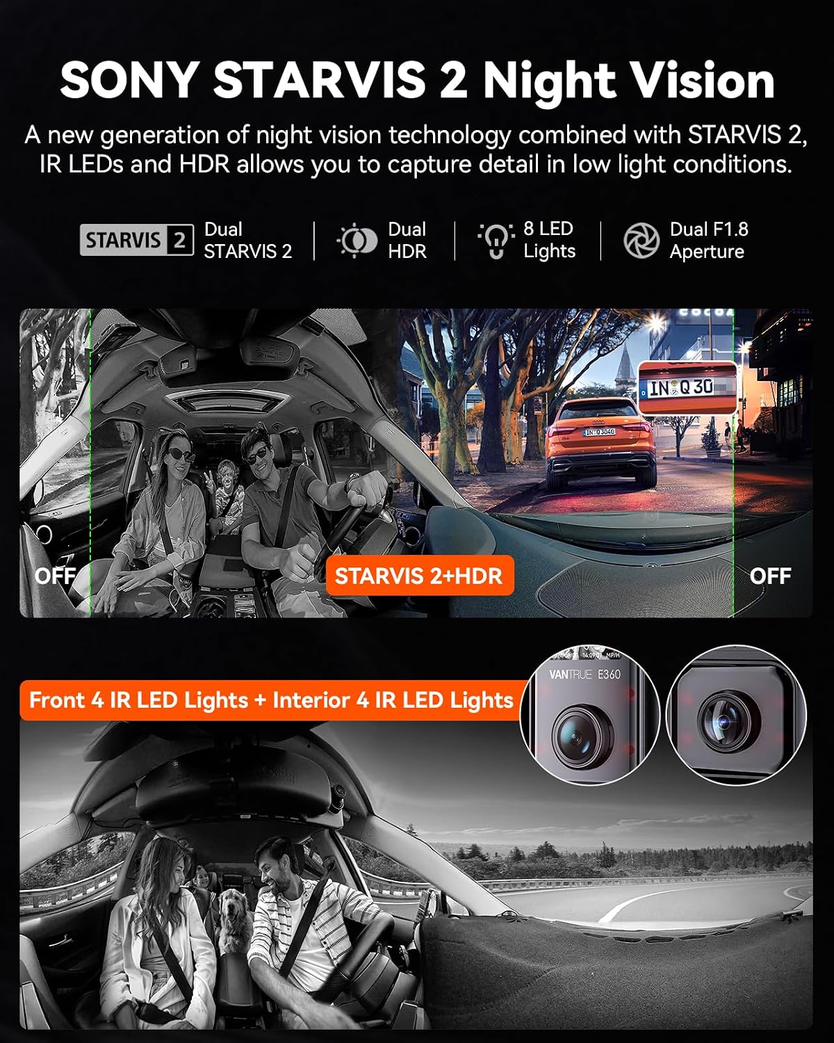 Vantrue E360 ACE 5.2K 360° Panoramic WiFi Dash Cam, Handheld Camera, STARVIS 2, HDR, IR Night Vision, Front Rear Inside Dashcam, Voice/Touch Control, GPS, 24/7 Buffered Parking Mode, Support 512GB Max