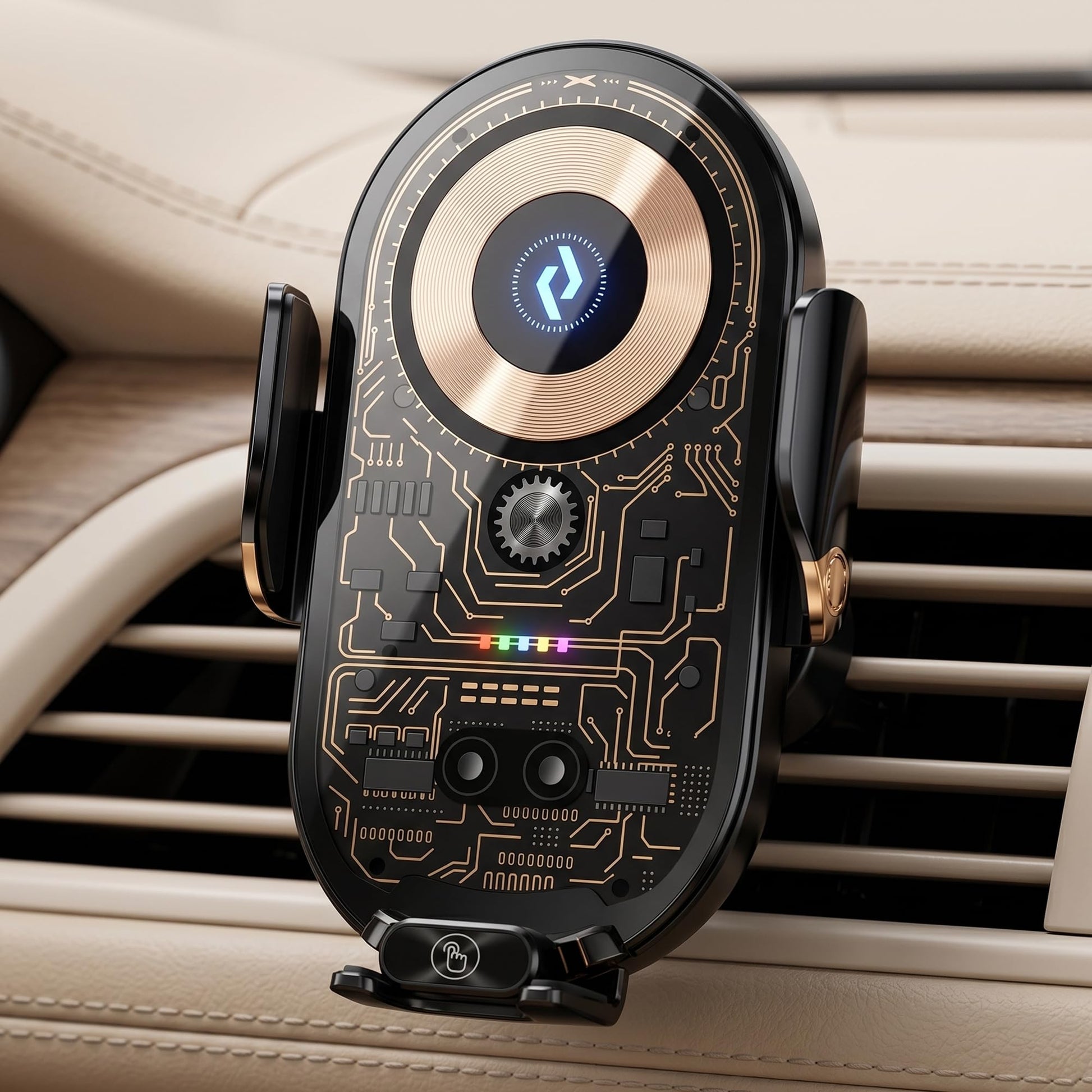 Wireless Car Charger Phone Holder, 360° Rotation, Fast Charging Car Mount with Auto Clamp, Air Vent Mobile Holder, Universal Car Phone Mount for iPhone & Android Devices (Wireless1)