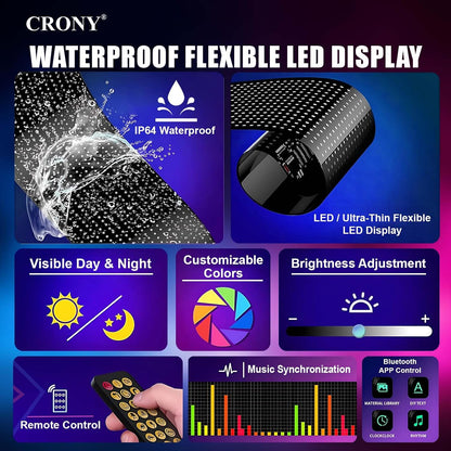 كروني لافتة الكترونية LED قابلة للبرمجة - K6 35 × 11 سم تحكم عن طريق التطبيق، شاشة عرض اعلانات السيارة مرنة قابلة للتخصيص مع USB وبلوتوث IP65 حلقة متعددة المهام للاعمال والمهرجانات والمتجر والعطلات
