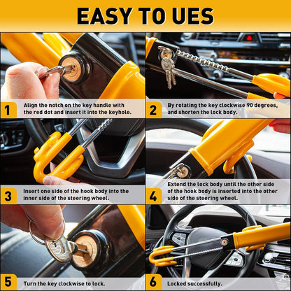 CARTMAN Heavy Duty Steering Wheel Lock Anti-Theft Car Device Security Car Lock Great Deterrent Adjustable Antitheft Locking Devices for Vehicle Truck with 3 Keys