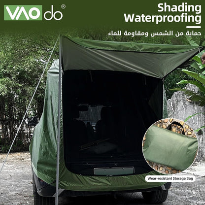 خيمة VAODO للباب الخلفي لسيارات الدفع الرباعي، خيمة تخييم مع مظلة واقية، مظلة سقف السيارة والأعمدة، مأوى خلفي للهاتشباك، مفضلة للسفر في الهواء الطلق، ملائمة عالمية لمعظم سيارات الدفع الرباعي، خضراء