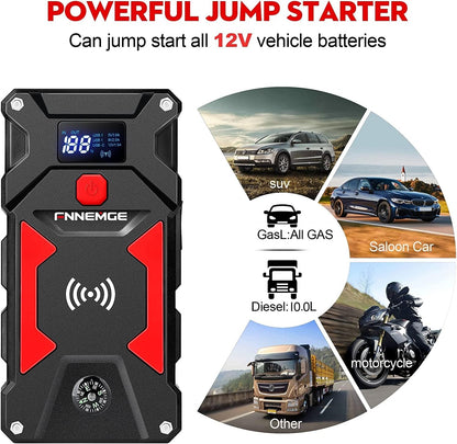 FNNEMGE Car Jump Starter, 6000A Peak 26800mAh Car Battery Starter(Up to All Gas, 10.0L Diesel Engine), with USB Quick Charge 3.0,LED Light, EC-5 Output. …