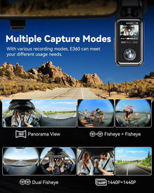 Vantrue E360 ACE 5.2K 360° Panoramic WiFi Dash Cam, Handheld Camera, STARVIS 2, HDR, IR Night Vision, Front Rear Inside Dashcam, Voice/Touch Control, GPS, 24/7 Buffered Parking Mode, Support 512GB Max