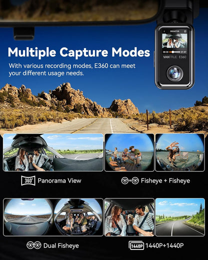 Vantrue E360 ACE 5.2K 360° Panoramic WiFi Dash Cam, Handheld Camera, STARVIS 2, HDR, IR Night Vision, Front Rear Inside Dashcam, Voice/Touch Control, GPS, 24/7 Buffered Parking Mode, Support 512GB Max
