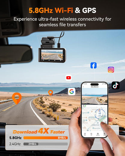 WOLFBOX X3 2.5K 60FPS Dash Camera, STARVIS 2 IMX675 with ADAS, 2.5K+1080P Dual Dashcam Front and Rear Camera, Built-in 5.8GHz WiFi & GPS, Included 64GB Card, Touch Screen, G-Sensor, Loop Recording