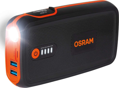 مشغل بطارية السيارة ليثيوم من أوسرام مع باور بانك 13000mAh، معزز بطارية السيارة، باور باتري ستارت 300 1500A، مدمج، لسيارات 12 فولت حتى 6 لتر بنزين، شاحن للهاتف/الجهاز اللوحي مع مصباح LED