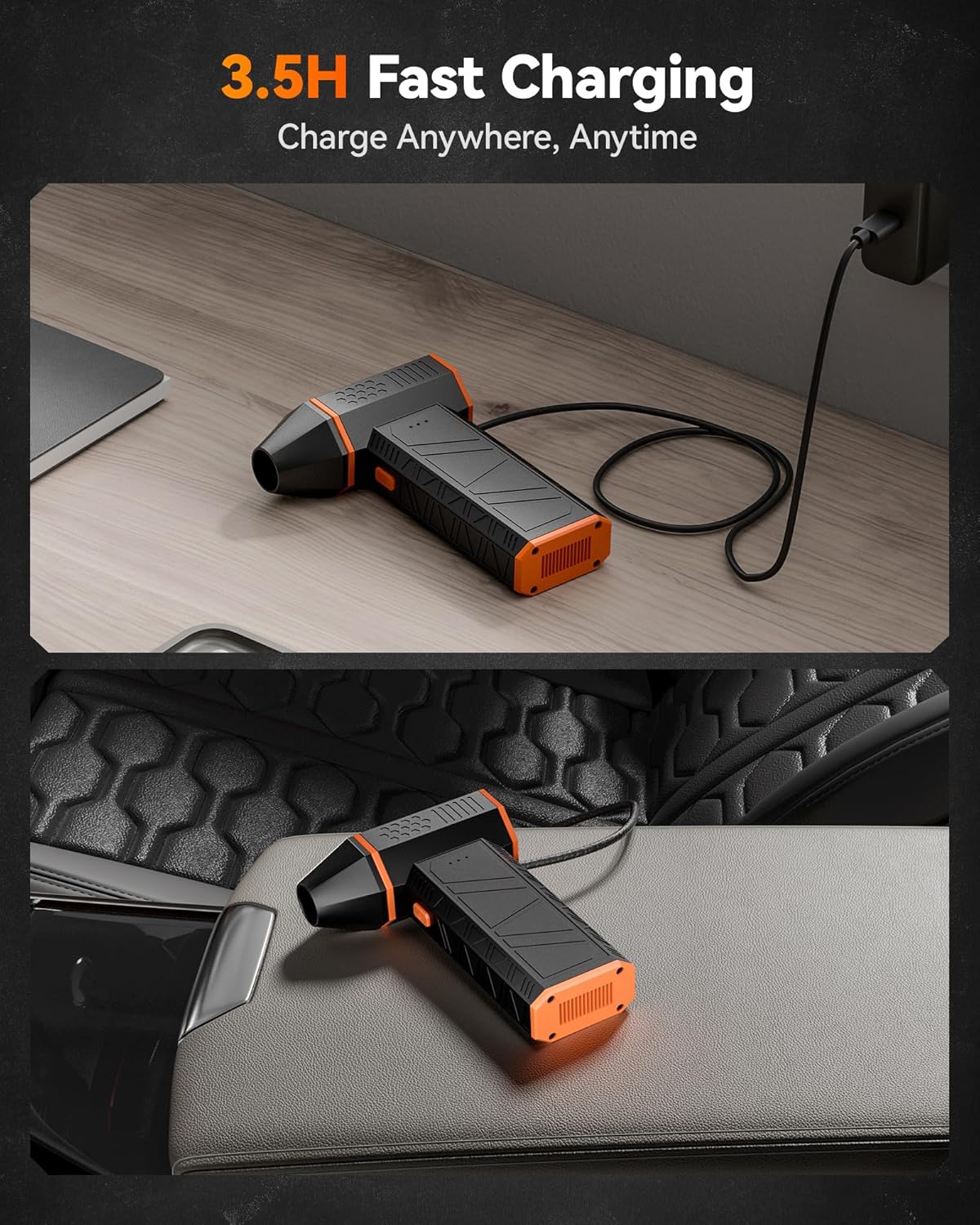 منفاخ هواء كهربائي من طراز MegaFlow 50 من WOLFBOX بسرعة 110000 دورة في الدقيقة، منفاخ صغير قابل لضبط 3 سرعات، لاسلكي، شحن سريع، مناسب لإزالة الغبار في أجهزة الكمبيوتر، لوحات المفاتيح، السيارات