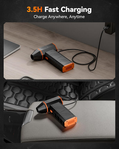 منفاخ هواء كهربائي من طراز MegaFlow 50 من WOLFBOX بسرعة 110000 دورة في الدقيقة، منفاخ صغير قابل لضبط 3 سرعات، لاسلكي، شحن سريع، مناسب لإزالة الغبار في أجهزة الكمبيوتر، لوحات المفاتيح، السيارات
