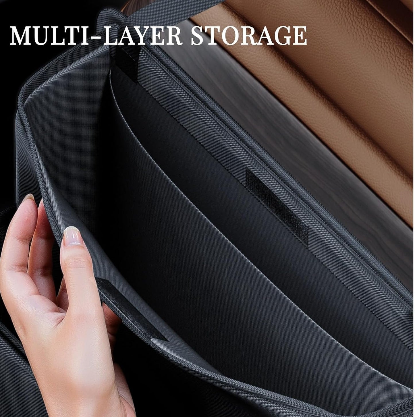 Car Front Seat Organizer with Multi-Layer Hanging Storage & Divider, Oxford Fabric Car Storage Organizer for Front Seat Back & Trunk, Large Capacity, Waterproof, Durable