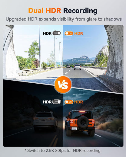 WOLFBOX X3 2.5K 60FPS Dash Camera, STARVIS 2 IMX675 with ADAS, 2.5K+1080P Dual Dashcam Front and Rear Camera, Built-in 5.8GHz WiFi & GPS, Included 64GB Card, Touch Screen, G-Sensor, Loop Recording