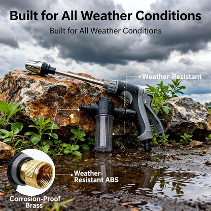 High Pressure Car Wash Spray Gun, long reach garden hose nozzle with soap dispenser, adjustable water flow for vehicle cleaning and outdoor washing, durable design for plant watering and lawn care