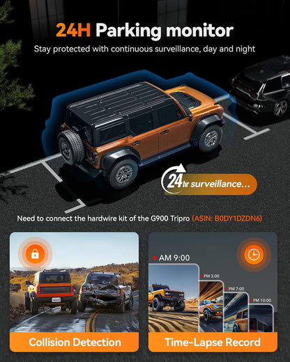 WOLFBOX G900 Tripro Cabin Version 3-Channel 4K Rear View Mirror Dash Cam for Cars, 8MP STARVIS IMX678 Night Vision, 4K+1080P+2.5K Front Inside & Rear Car Dash Camera, 5.8GHz WiFi, Voice Control, 256GB