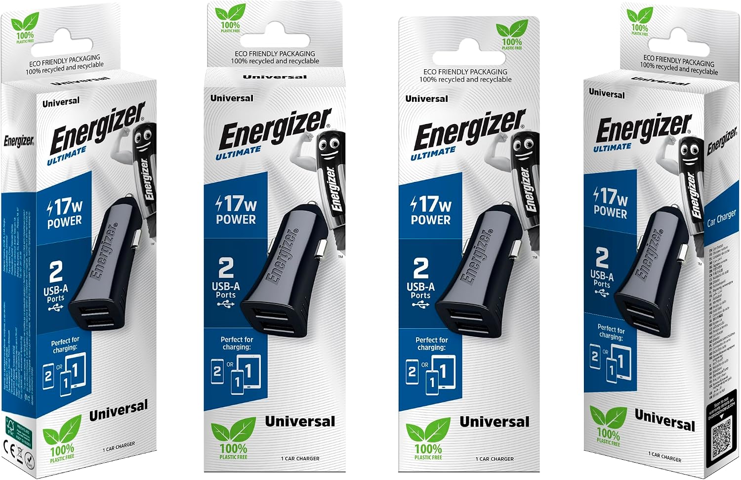 انرجايزر شاحن سيارة كلاسيك 17 واط مزدوج USB مع شحن سريع 3.4 امبير D17 اسود