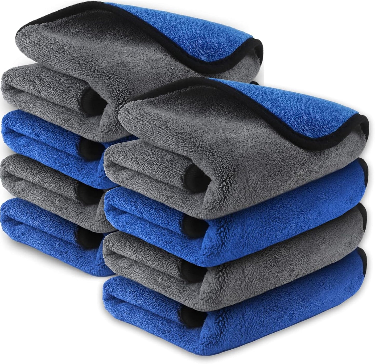 Microfiber Towels for Cars Wash Drying Thick Plush Cleaning Cloth Auto Detailing Super Absorbent for Interior & Exterior Lint Free, Streak Free, 11.8" X 11.8", 800 GSM, Pack of 8