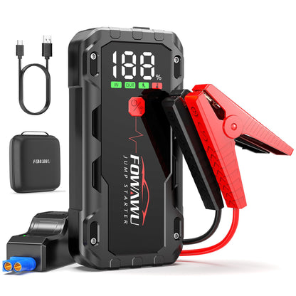 FOWAWU 22800mAh 6000A Peak Jump Starter for 12V Vehicles (10L Petrol / 8L Diesel) and Moto, Car Battery Jump Starter Power Pack with Smart Jumper, 5 * 3.5 CM Large Screen and LED Torch