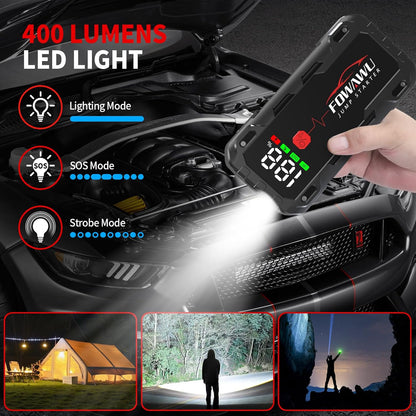 FOWAWU 22800mAh 6000A Peak Jump Starter for 12V Vehicles (10L Petrol / 8L Diesel) and Moto, Car Battery Jump Starter Power Pack with Smart Jumper, 5 * 3.5 CM Large Screen and LED Torch