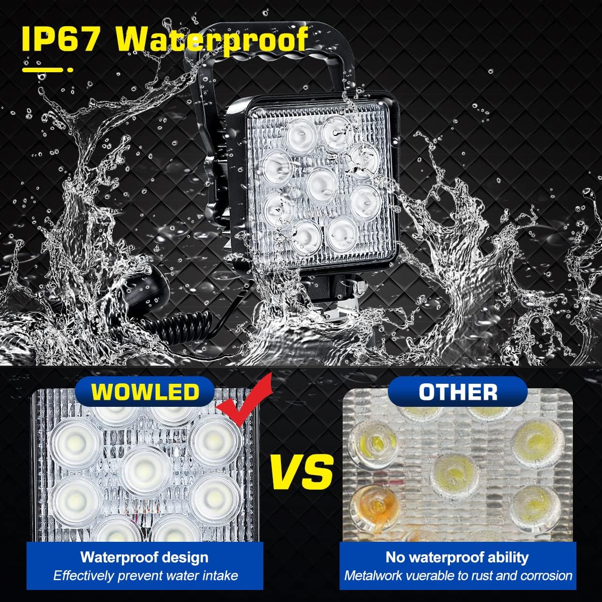 27W Portable LED Work Light Flood Lamp with Magnetic Base for Car, Off-road, Truck, Boat, Tractor, Truck, Engineering Vehicle, Maintenance, Camping Light DC 9-32V