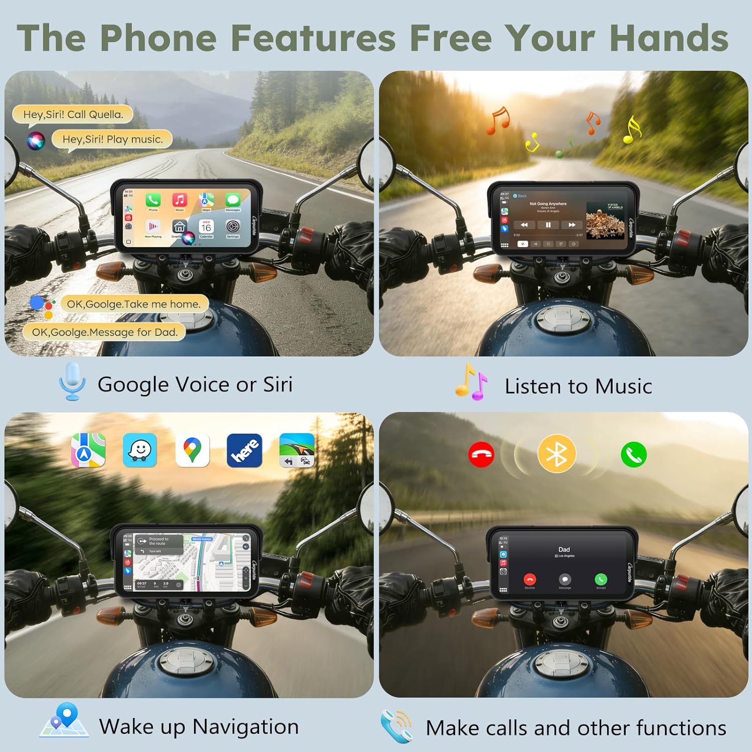 Carpuride Motorcycle GPS Carplay Screen, 6.3 Inch Wireless CarPlay and Android Car for Moto, with Dual Cameras and TPMS, Remote Control, IP67 Waterproof, BT Aduio, Loop Recording
