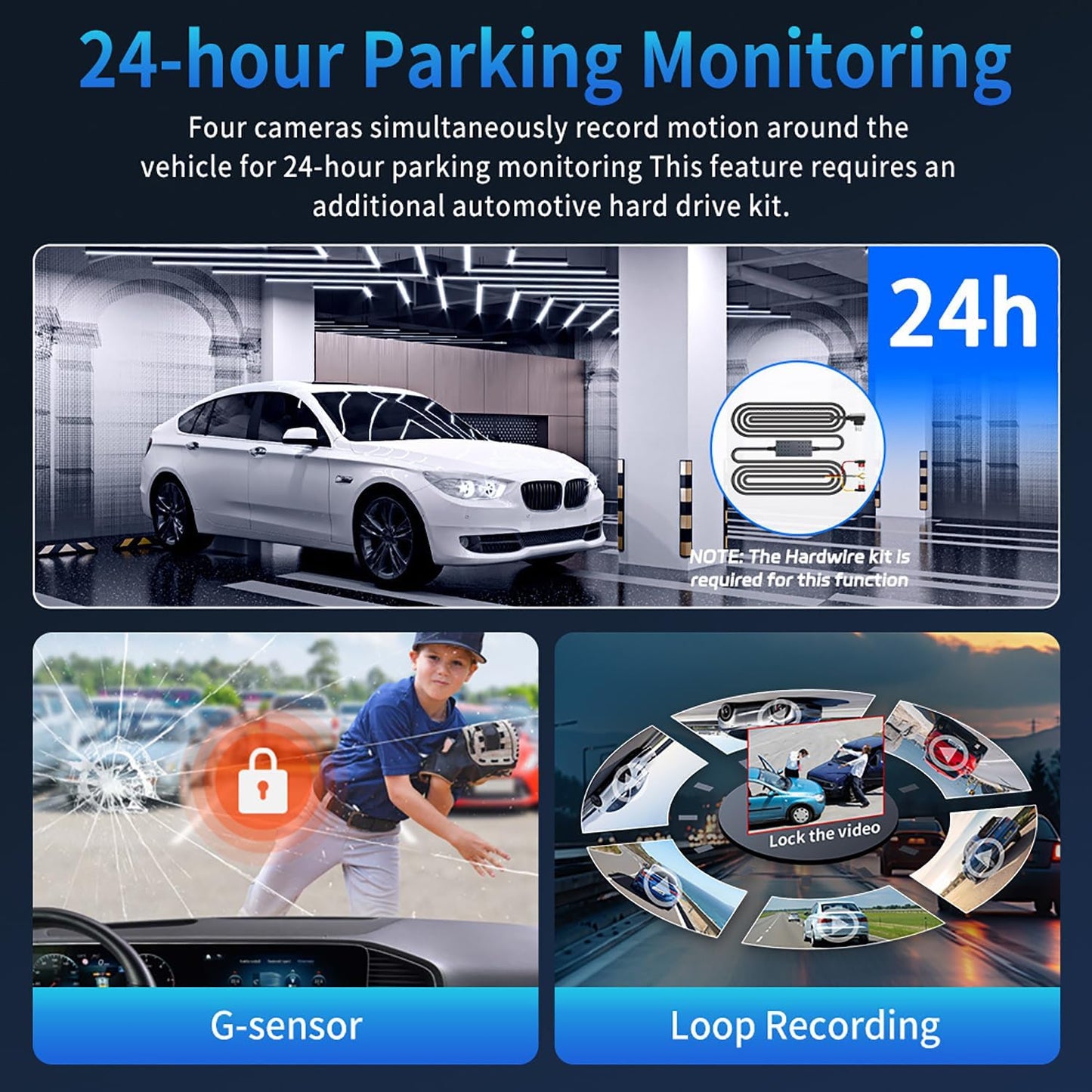 4 Channel Dash Cam 360° View Front and Rear Left Right Inside Camera for Cars, GPS and 5G Band WiFi, Night Vision, 180 Wide Angle, WDR, 24H Parking Mode, Included 64GB Card
