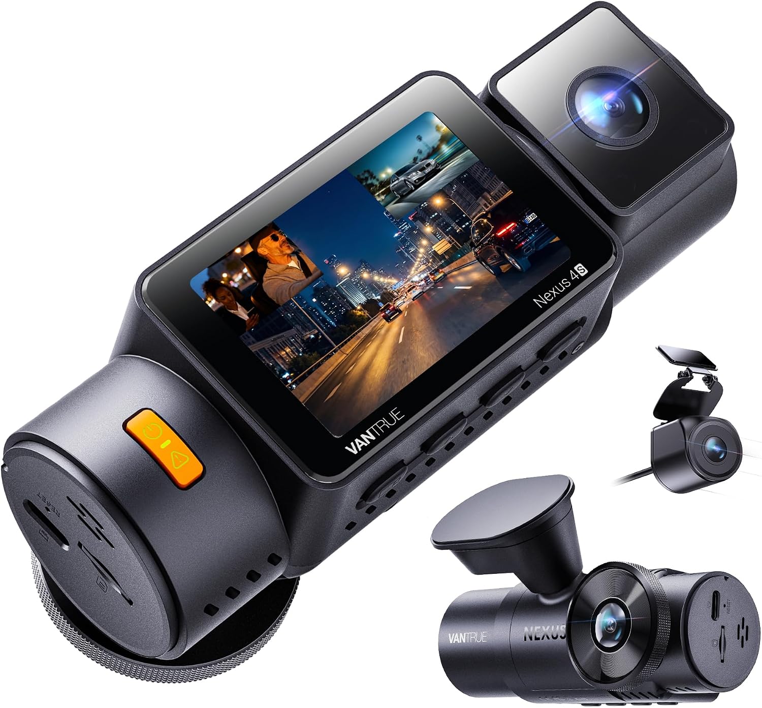 Vantrue N4S 3 Channel WiFi Dash Cam, STARVIS 2, PlatePix™, 2.7K+1440P+1440 Front Inside Rear Dashcam, HDR, IR Night Vision, Voice Control, GPS, G-sensor, 24/7 Buffered Parking Mode, Support 1TB Max