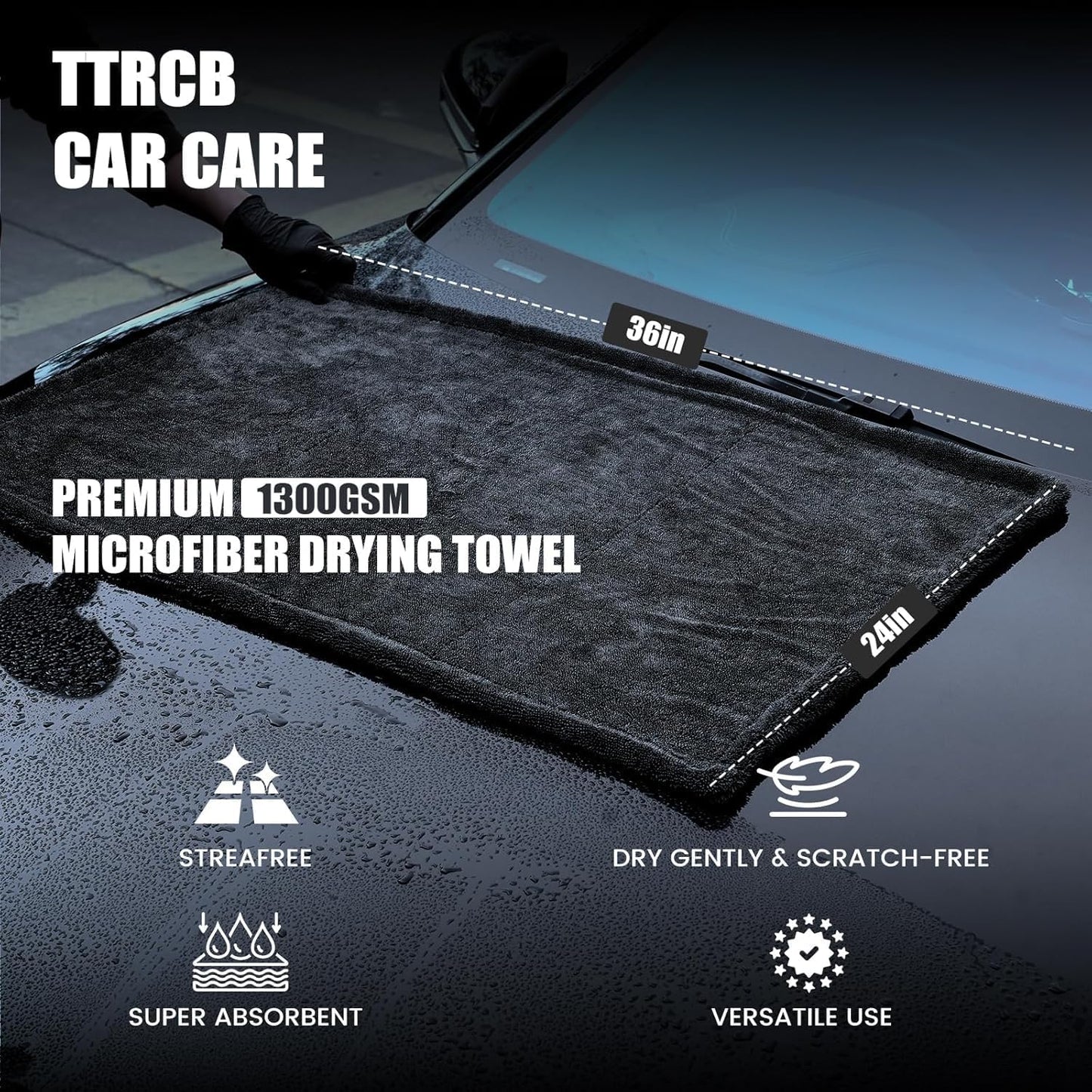 4in1 Car towel set, 2 x 1300 GSM Microfiber Drying Towel, 1x Car Wash Mitt, 1x Car Detailing Brush
