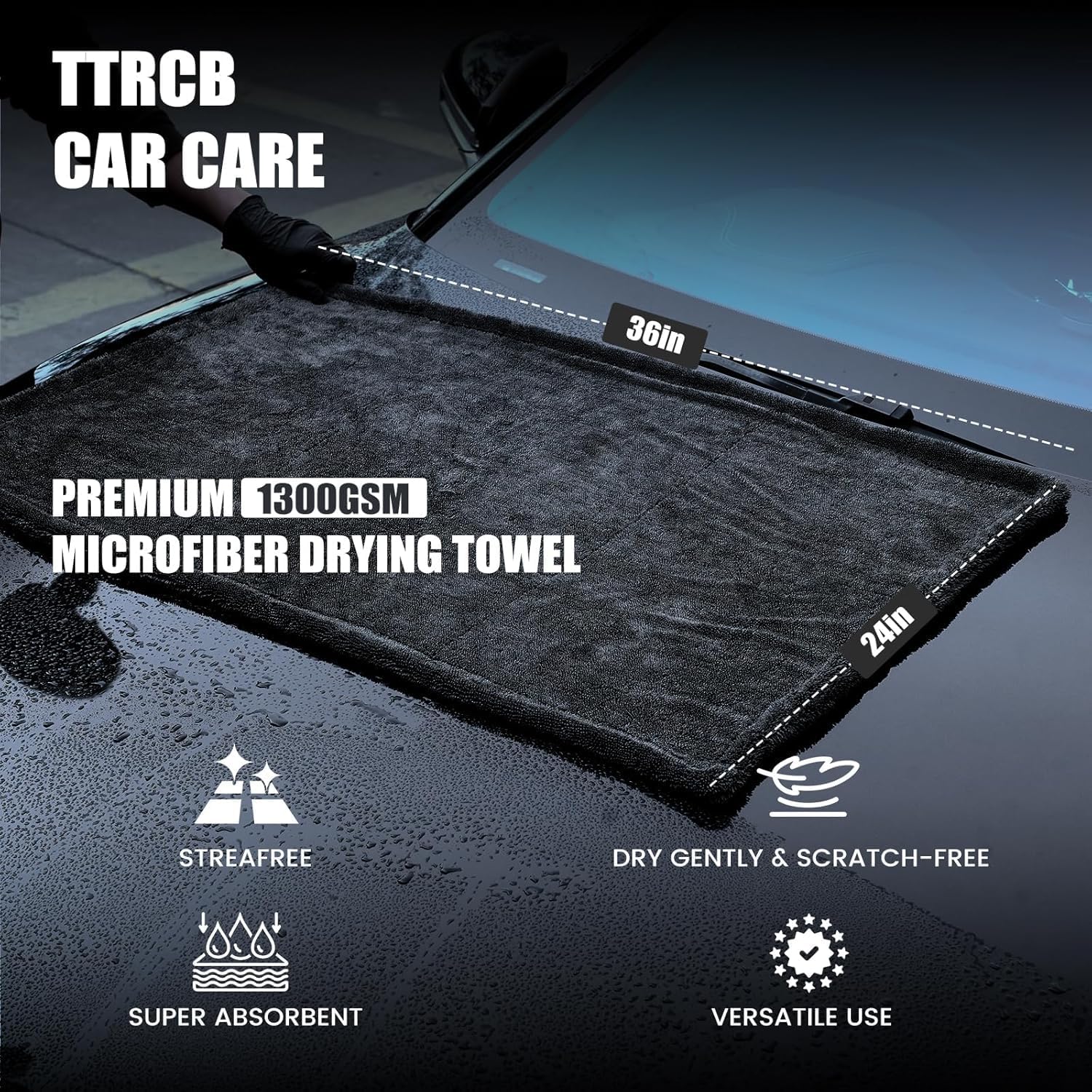 4in1 Car towel set, 2 x 1300 GSM Microfiber Drying Towel, 1x Car Wash Mitt, 1x Car Detailing Brush