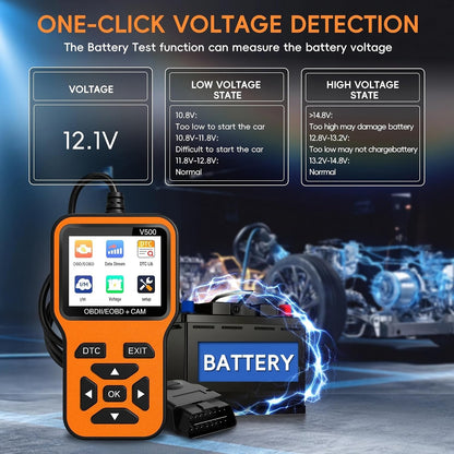 ماسح تشخيصي OBD2 V500، قارئ رموز ضوء المحرك لسيارات البنزين، كاشف الاعطال واداة اعادة الضبط مع تدفق البيانات، مكتبة دي تي سي، جاهزية I/M، فحص الجهد