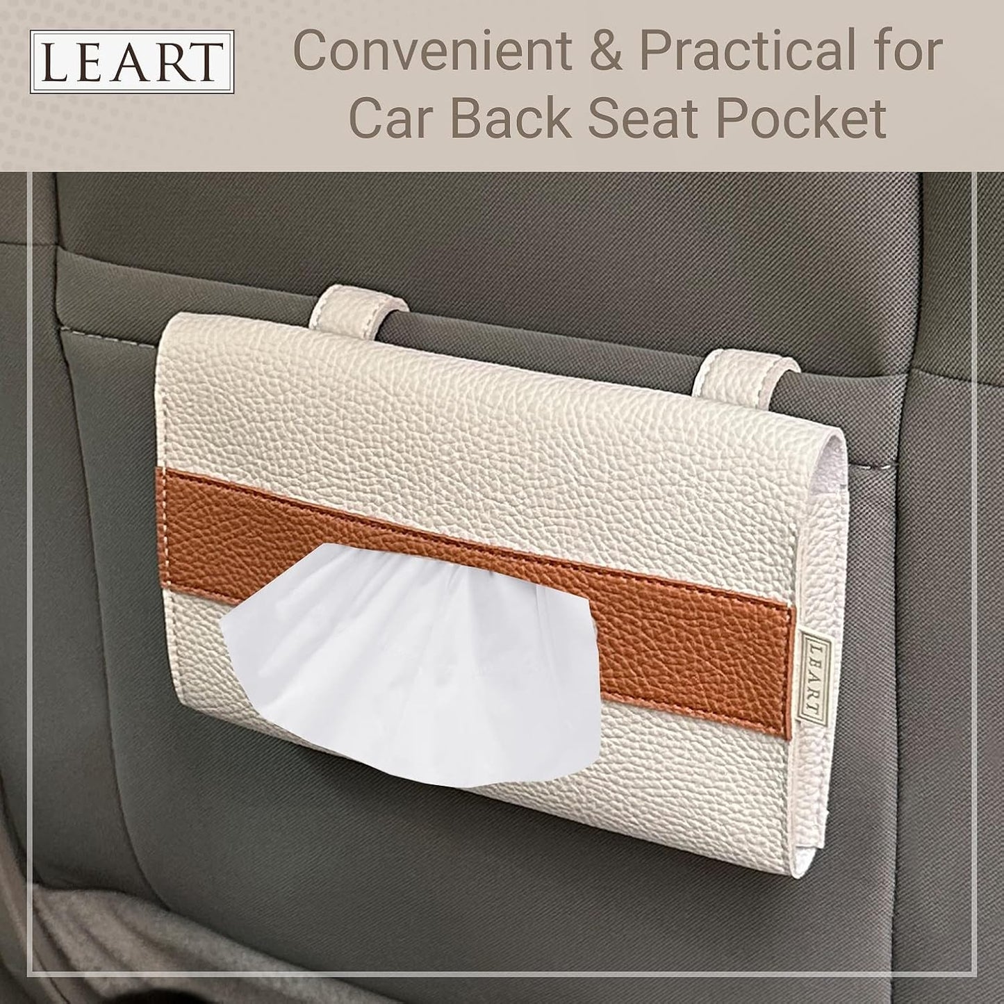 LEART Car Tissue Holder Leather – Visor Tissue Box Holder for Car | Tissue Box for Car | Car Accessories Interior | Car Tissue Box | Visor Tissue Box Holder (Camel Visor)