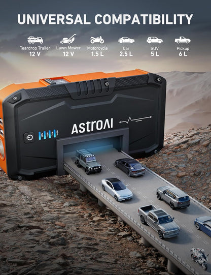 AstroAI S8 Car Battery Booster Jump Starter Power Pack,12V Portable Car Jump Starter Power Bank for Up to 6.0L Petrol & 3.0L Diesel Engines, With Smart Jumper and LED Torch