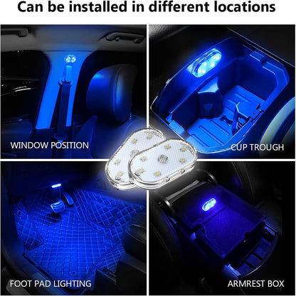 سلفار مصابيح LED للسيارة، مصابيح LED داخلية صغيرة محمولة تعمل باللمس مع 6 خرزات مصباح LED ساطعة، اضاءة قابلة لاعادة الشحن بمنفذ USB، مصباح طوارئ للسيارة (ضوء ازرق)