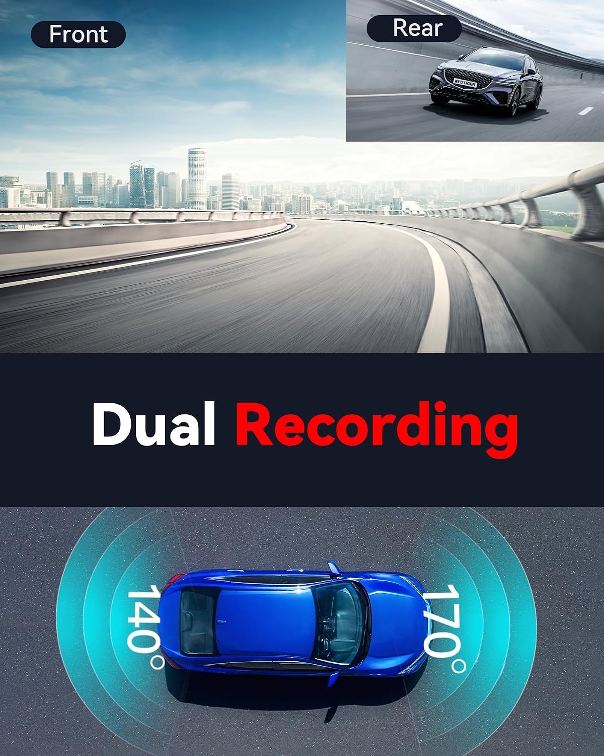 REDTIGER F7N 4K Dual Dash Cam with 64GB Card, WiFi GPS, 4K Front and Back 1080P, 170° Wide Angle Dash Camera for Cars, 3.18" Screen, Parking Monitor, Supports 256GB Max