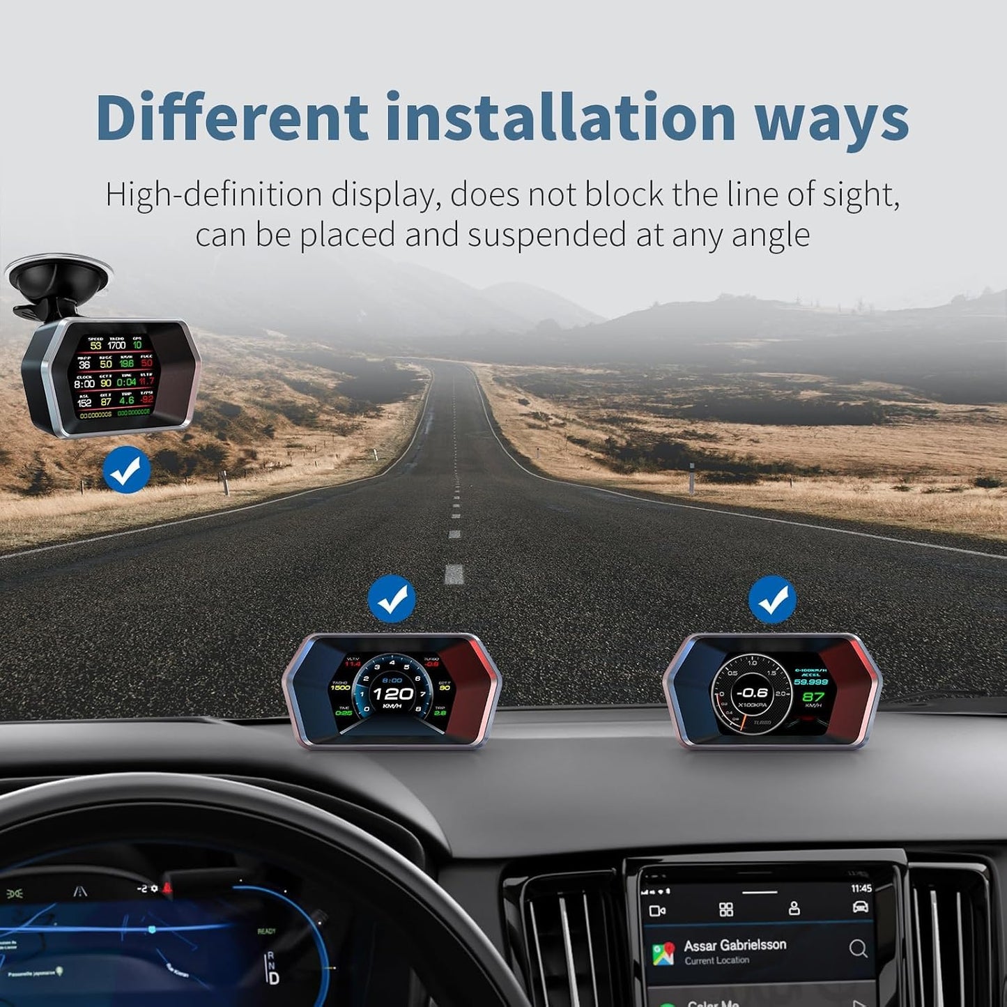 PINKE Heads up Display P17, Car Smart OBD2 Gauge Display, GPS Speedometer with Vehicle Speed, RPM, Fuel Consumption Voltage Multi Data Intelligent Instrument for All Cars
